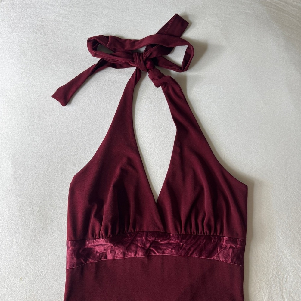 Vtg Y2K Babydoll Halter Dress Burgundy Handkerchief Hem Satin Romantic DarkFairy - Picture 10 of 10